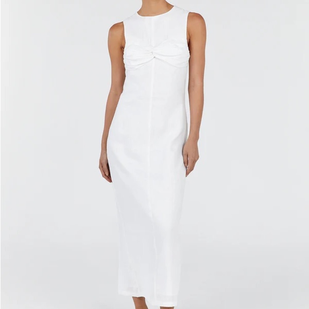 Dissh “Bertie” white linen midi dress in U.S. 6